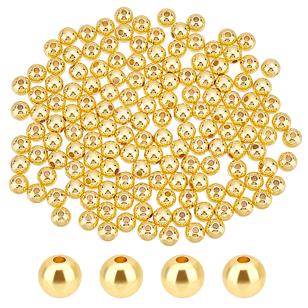 

PandaHall PH 150pcs 6mm Gold Beads 18K Gold Plated Brass Beads Long-Lasting Round Smooth Spacer Beads Seamless Loose Ball Beads for Summer...