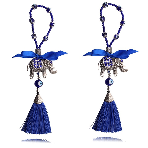 

PandaHall Alloy Rhinestone Elephant Pendant Decoration, with Tassel and Blue Evil Eye for Car Hanging Decoration, Antique Silver, 265mm...