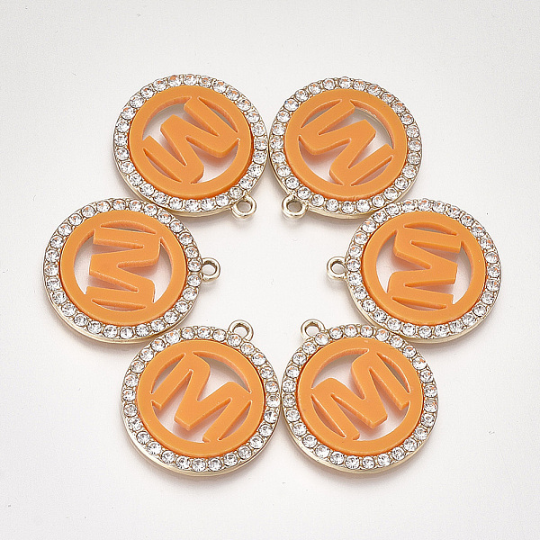 

PandaHall Acrylic Pendants, with Crystal Rhinestone and Alloy Findings, Flat Round with Letter, Light Gold, Dark Orange, Letter.M, 28x25x3mm...