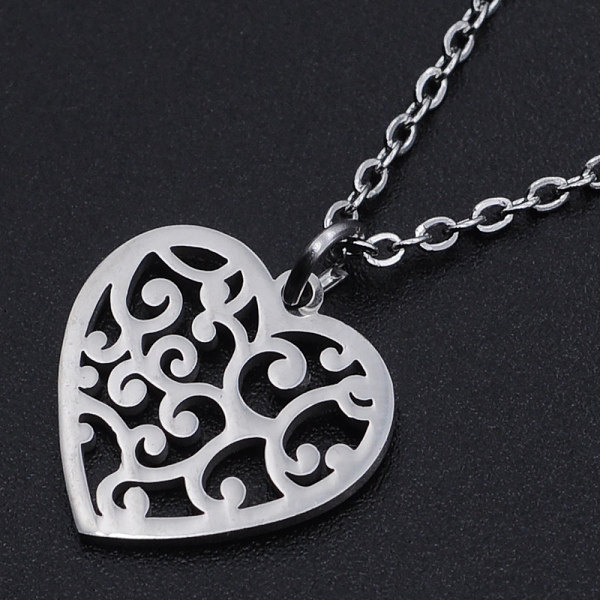 

PandaHall 201 Stainless Steel Pendant Necklaces, with Cable Chains and Lobster Claw Clasps, Heart, Stainless Steel Color, 15.74 inch(40cm)...