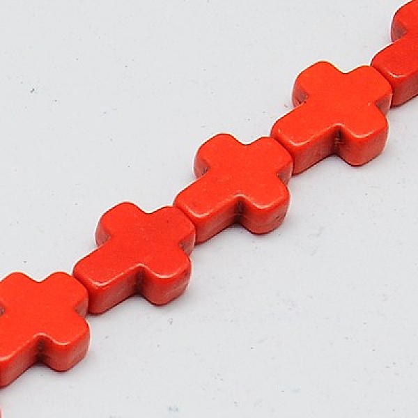 

PandaHall Synthetic Turquoise Beads Strands, Dyed, Cross, Orange Red, 10x8x3mm, Hole: 1mm, about 38pcs/strand, 15 inch Synthetic Turquoise...