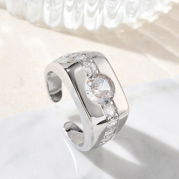 Bagues ouvertes en laiton avec micro pavé de zircones cubiques pour femmes