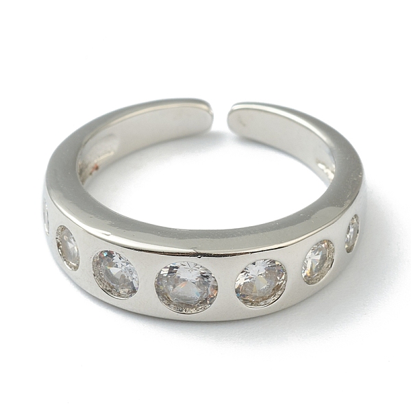 

PandaHall Brass Micro Pave Cubic Zirconia Open Rings, Cuff Rings, Flat Round, Colorful, Platinum, US Size 6(16.5mm) Brass+Cubic Zirconia..., Clear