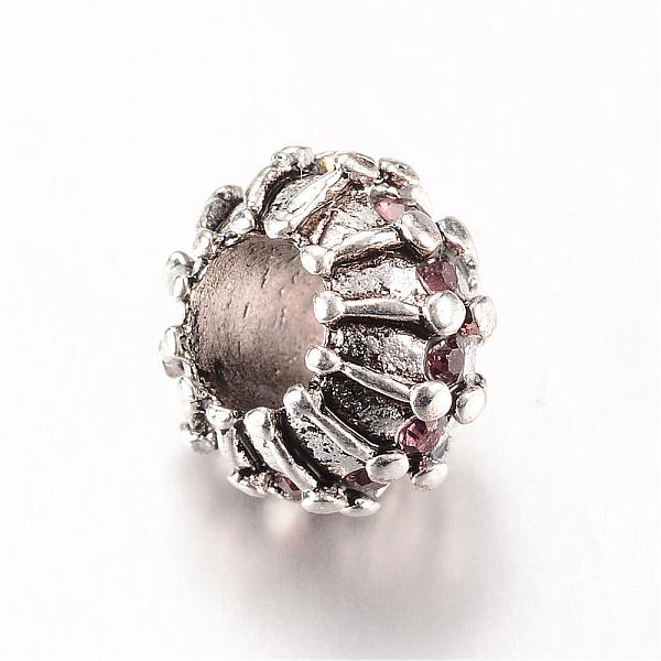 

PandaHall Alloy Rhinestone European Beads, Large Hole Beads, Rondelle, Light Amethyst, 10x7~8mm, Hole: 5mm Alloy+Rhinestone Rondelle Purple