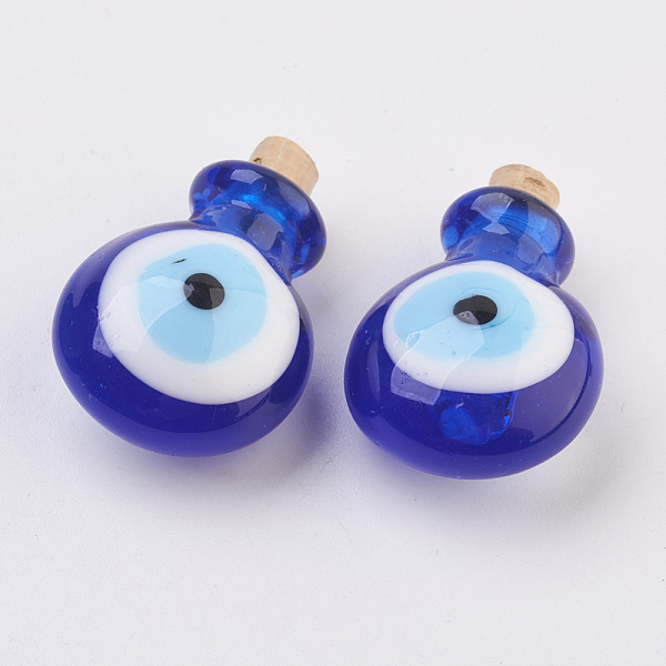 PandaHall Handmade Lampwork Perfume Bottle Pendants, Essential Oil Bottle, Evil Eye, Blue, 29.5~30mm, Hole: 5~5.5mm, Bottle Capacity...