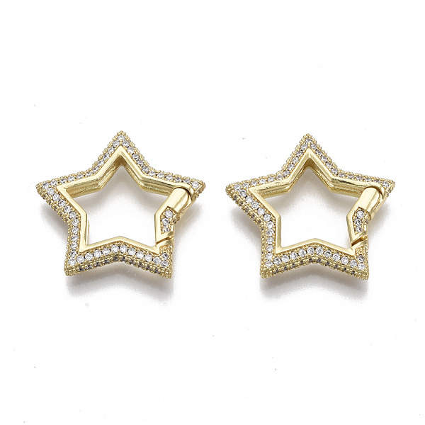 

PandaHall Brass Micro Pave Cubic Zirconia Spring Gate Rings, Nickel Free, Star, Real 16K Gold Plated, Clear, 24.5x26x4mm, Inner Diameter...