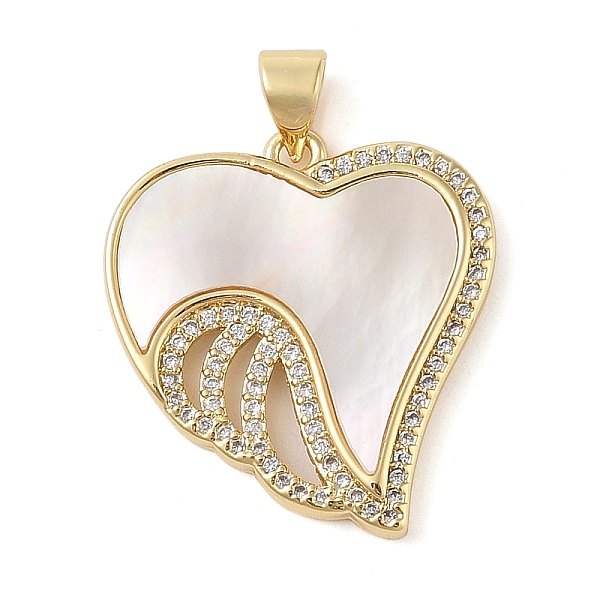 

PandaHall Brass & Shell & Clear Cubic Zirconia Pendants, Heart with Wing, Real 18K Gold Plated, 23.5x22x3mm, Hole: 3.5x4mm Brass+Cubic...