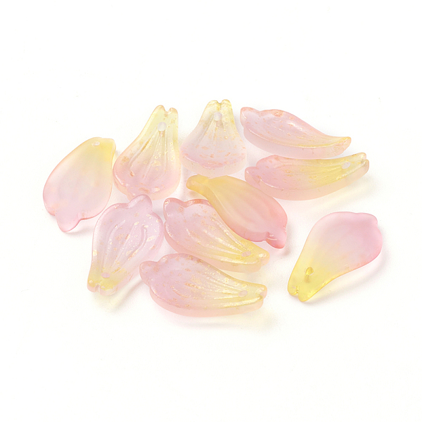 

PandaHall Glass Pendants, with Gold Foil, Frosted, Dyed & Heated, Petal, Colorful, 19x10x3mm, Hole: 1mm Glass Petaline