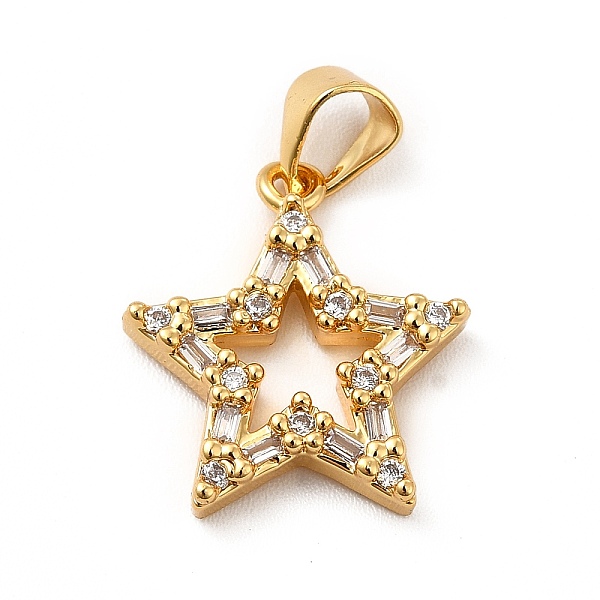 

PandaHall Rack Plating Brass Micro Pave Cubic Zirconia Pendants, Cadmium Free & Lead Free, Real 18K Gold Plated, Star Charm, Clear...