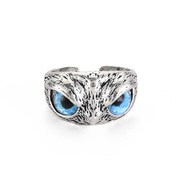 

PandaHall Glass Owl Wide Open Cuff Ring, Tibetan Style Alloy Ring for Women, Cadmium Free & Lead Free, Antique Silver, US Size 6 3/4(17.1mm)..., Blue