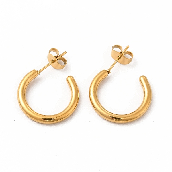 

PandaHall 304 Stainless Steel Ring Stud Earrings, Half Hoop Earrings for Women, Real 18K Gold Plated, 18x18x2mm, Pin: 0.7mm 304 Stainless...