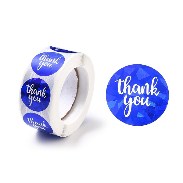 

PandaHall Thank you Stickers Roll, Self-Adhesive Paper Gift Tag Stickers, for Party, Decorative Presents, Flat Round , Blue, 25x0.1mm, about...
