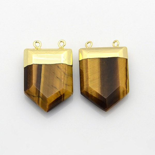 

PandaHall Gemstone Point Pendants with Golden Tone Brass Findings, Tiger Eye, 28~33x19~21x7mm, Hole: 2mm Tiger Eye Others