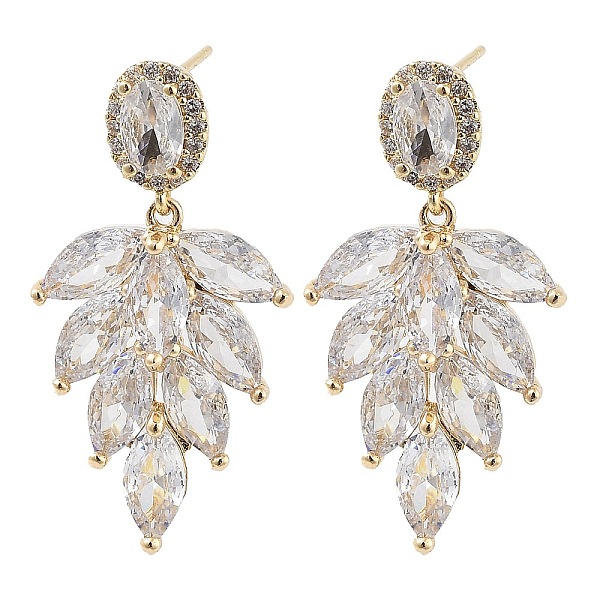 

PandaHall Brass with Glass Dangle Stud Earrings, Leaf, Light Gold, 32x17mm Glass Leaf Clear