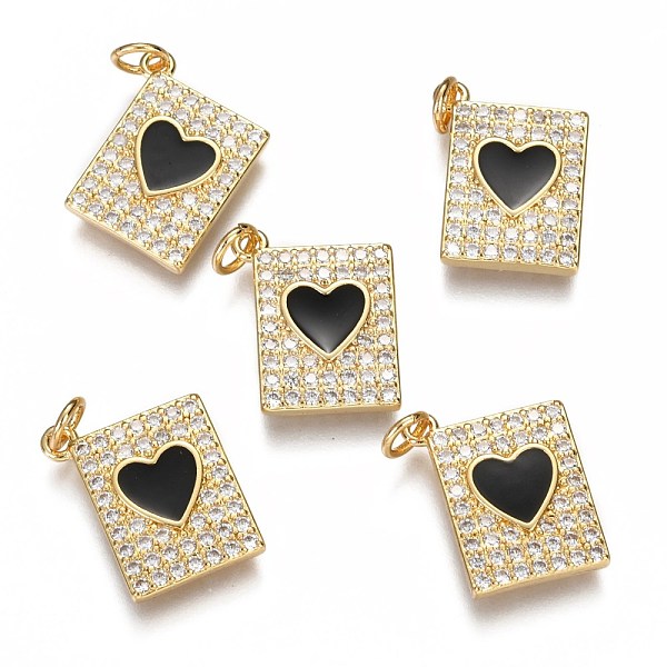 

PandaHall Brass Micro Pave Clear Cubic Zirconia Pendants, Long-Lasting Plated, with Jump Rings & Enamel, Rectangle with Heart, Real 18K Gold..., Black