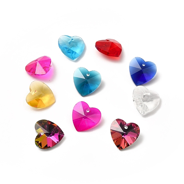 

PandaHall Glass Charms, Faceted Heart Pendants for Valentine's Day Jewelry, Mixed Color, 18x18x10mm, Hole: 1mm Glass Heart Multicolor