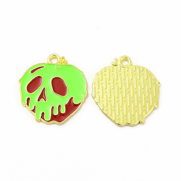 

PandaHall Rack Plating Alloy Enamel Pendants, Cadmium Free & Nickel Free & Lead Free, Halloween Theme, Apple Skull Charm, Light Gold, Lawn...