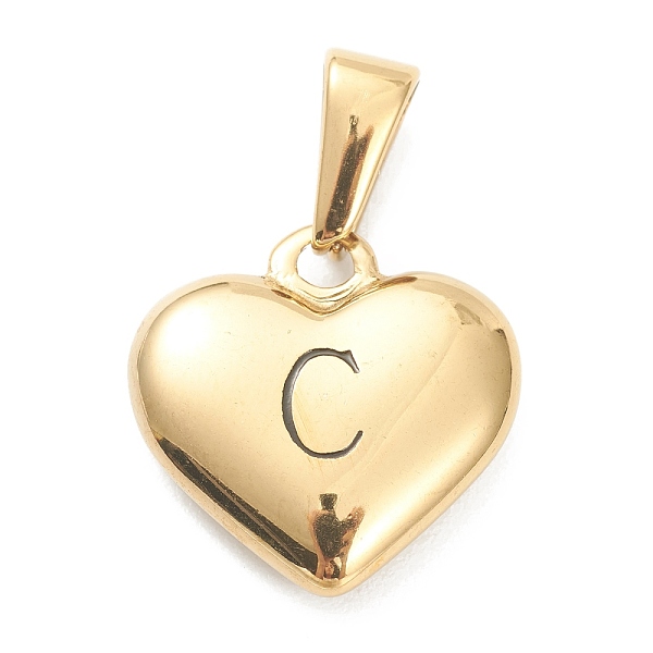 

PandaHall 304 Stainless Steel Pendants, Heart with Black Letter, Golden, Letter.C, 16x16x4.5mm, Hole: 7x3mm 304 Stainless Steel Letter C