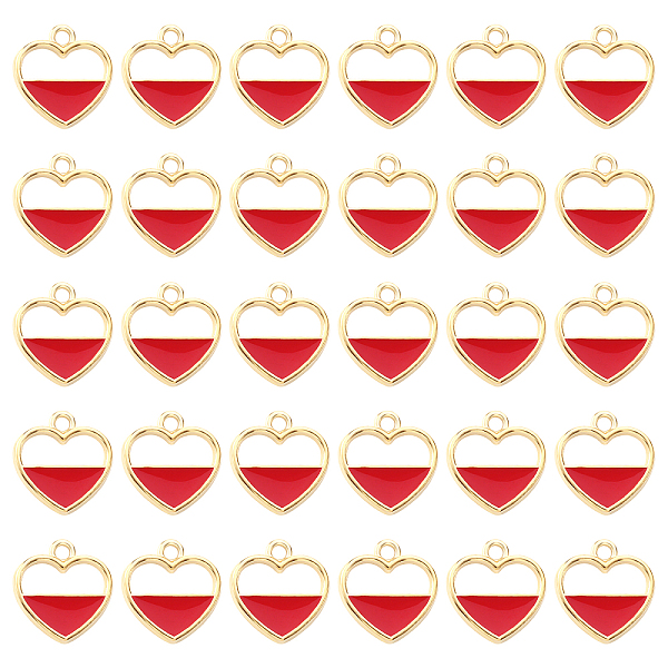 

PandaHall SUNNYCLUE 60Pcs Light Gold Alloy Enamel Pendants, Heart, Red, 16x15x2mm, Hole: 1.8mm Alloy+Enamel Heart Red