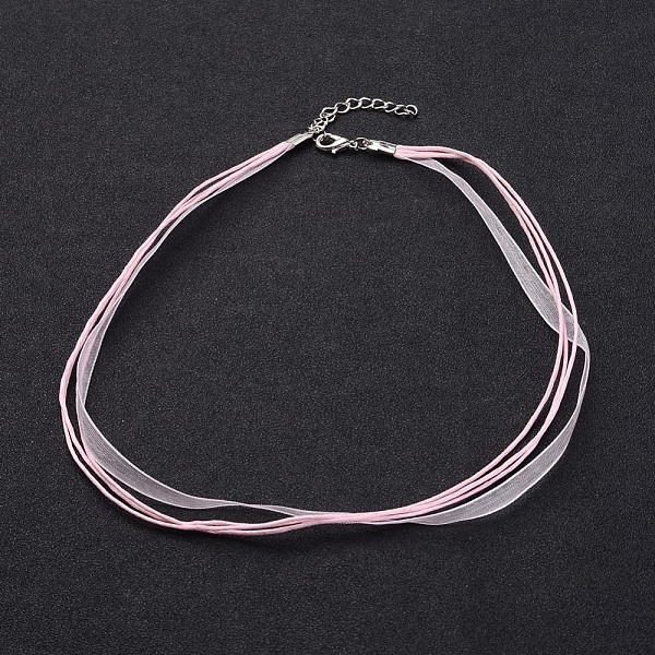 

PandaHall Jewelry Making Necklace Cord, Organza Ribbon & Waxed Cotton Cord & Platinum Color Iron Clasp, Pearl Pink, 430x6mm Waxed Cotton...