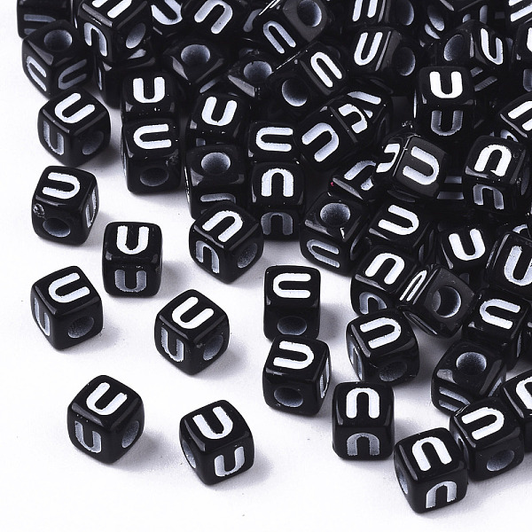 

PandaHall Opaque Acrylic Beads, Horizontal Hole, Alphabet Style, Cube, Black & White, Letter.U, 5x5x5mm, Hole: 2mm, about 5000pcs/500g...