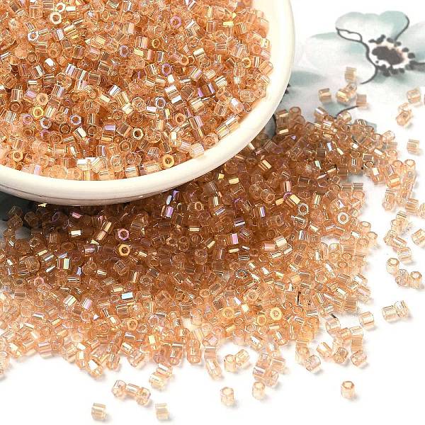 

PandaHall Transparent Colours AB Glass Seed Beads, Hexagon(Two Cut), Sandy Brown, 2x1.5mm, Hole: 0.9mm Glass