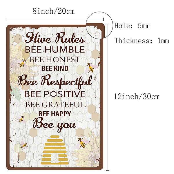 

PandaHall CREATCABIN Metal Tin Sign Hive Rules Bee Humble Bee Honest Bee Kind Vintage Inspirational Quotes Wall Decoration for Home Kitchen...