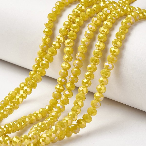 

PandaHall Electroplate Opaque Glass Beads Strands, Full Rainbow Plated, Faceted, Rondelle, Yellow, 4x3mm, Hole: 0.4mm, about...