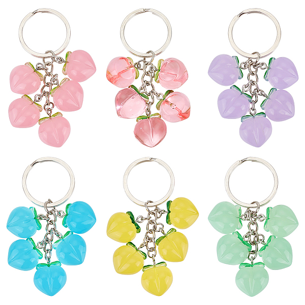

PandaHall Peach Resin Pendant Keychains, with Iron Findings, for Car Key Bag Decoration, Mixed Color, 7.5cm, 6 colors, 1pc/color, 6pcs/set..., Multicolor