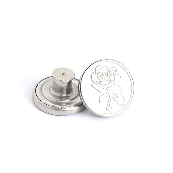 

PandaHall Alloy Button Pins for Jeans, Nautical Buttons, Garment Accessories, Round with Rose, Platinum, 20mm Alloy Round