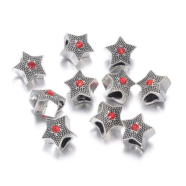 

PandaHall Alloy European Beads, Large Hole Beads, with Rhinestone, Star, Antique Silver, Hyacinth, 11x9mm, Hole: 4.5mm Alloy+Rhinestone Star..., Red