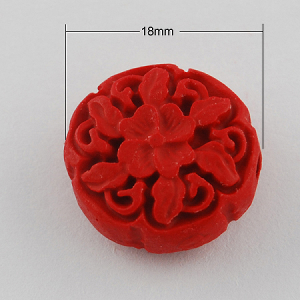

PandaHall Cinnabar Beads, Flower, Red, 18x8mm, Hole: 2mm Cinnabar Flower Red