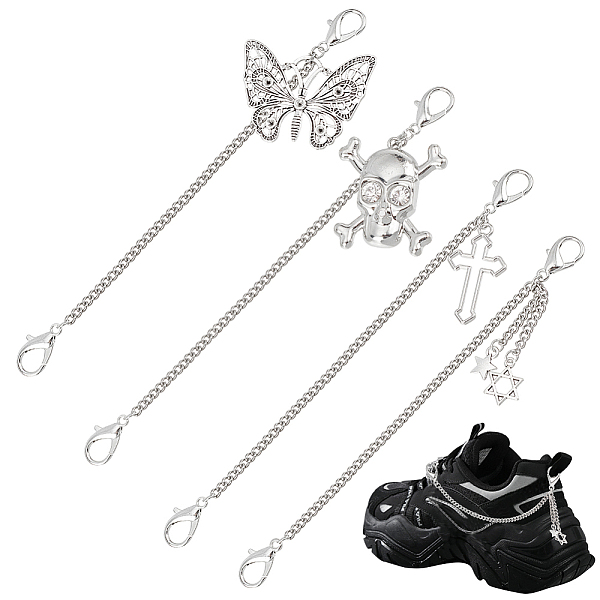 

PandaHall PH 4pcs Shoe Chains, Alloy Punk Shoe Charms Decoration DIY Hanging Shoes Chain Accessories with Snap Clasps for Teen Man Women...