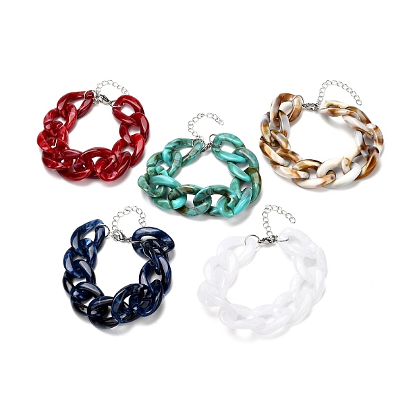 

PandaHall Chunky Acrylic Curb Chain Bracelet for Girl Women, Mixed Color, 7-7/8 inch(20cm) Acrylic Multicolor