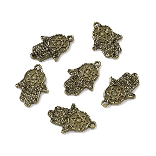 

PandaHall Alloy Pendants, Hamsa Hand/Hand of Miriam with Star of David, Antique Bronze, 28.5x19.5x2mm, Hole: 1.6mm Alloy Others
