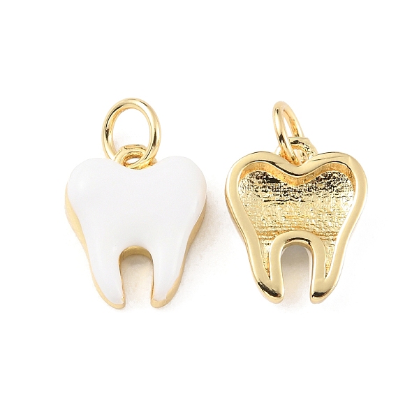 

PandaHall Rack Plating Brass Enamel Charms, Cadmium Free & Lead Free, Long-Lasting Plated, with Jump Ring, Teeth Charm, Real 18K Gold Plated..., White