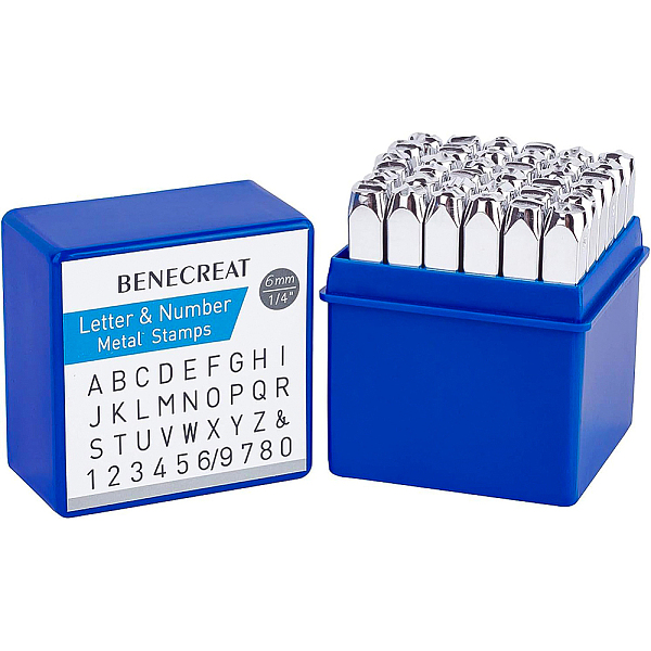 

PandaHall BENECREAT 36PCS 1/4" 6mm Letter and Number Metal Stamp Set Electroplated Carbon Steel Punch Stamp with A-Z, 0-8, Ampersand for...