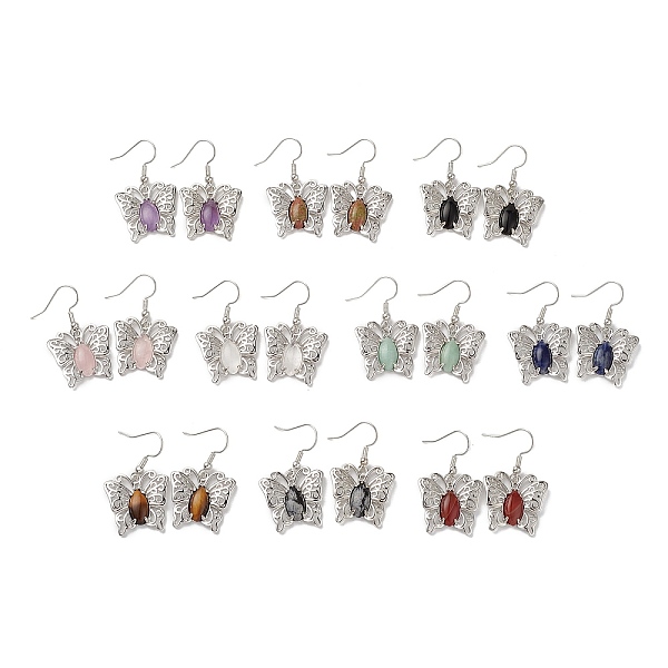 

PandaHall Natural Mixed Gemstone Butterfly Dangle Earrings for Women, Platinum Brass Jewelry for Women, Cadmium Free & Lead Free, 38mm, Pin...