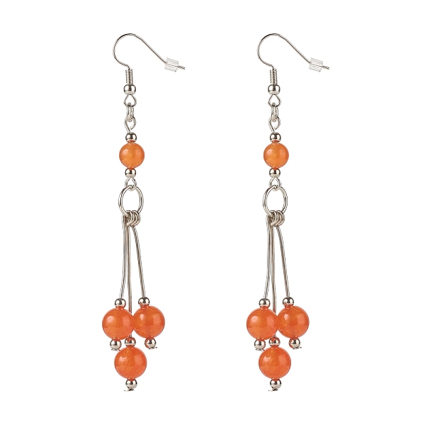 

PandaHall Natural Malaysia Jade Ball Beads Long Dangle Earring for Lady, Brass Wrap Stone Drop Earrings, Platinum, Tomato, 88mm, Pin: 0.7mm..., Red