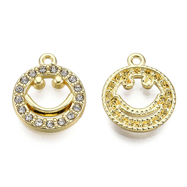 

PandaHall Rack Plating Alloy Pendants, with Crystal Rhinestone, Cadmium Free & Nickel Free & Lead Free, Smiling Face, Light Gold..., Clear
