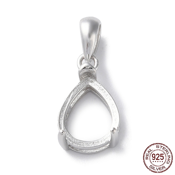 

PandaHall Rhodium Plated Rack Plating 925 Sterling Silver Pendants Cabochon Settings, Teardrop Prong Basket Setting, with 925 Stamp, Real...