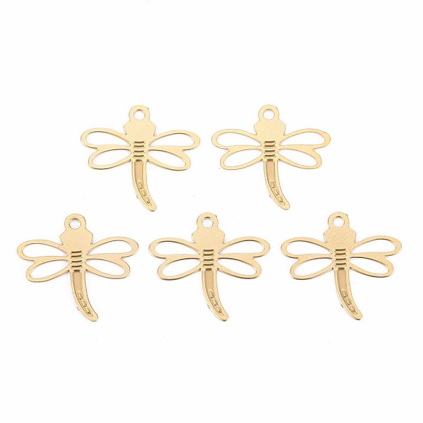 

PandaHall Autumn Theme Rack Plating 304 Stainless Steel Pendants, Etched Metal Embellishments, Nickel Free, Dragonfly, Real 18K Gold Plated...