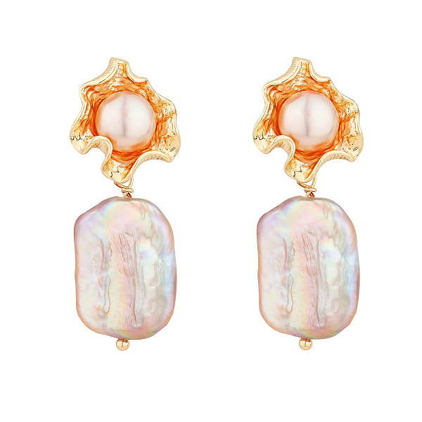 

PandaHall Baroque Pearl Vintage Style Earrings, Gold Plated Brass Long Earrings Pearl