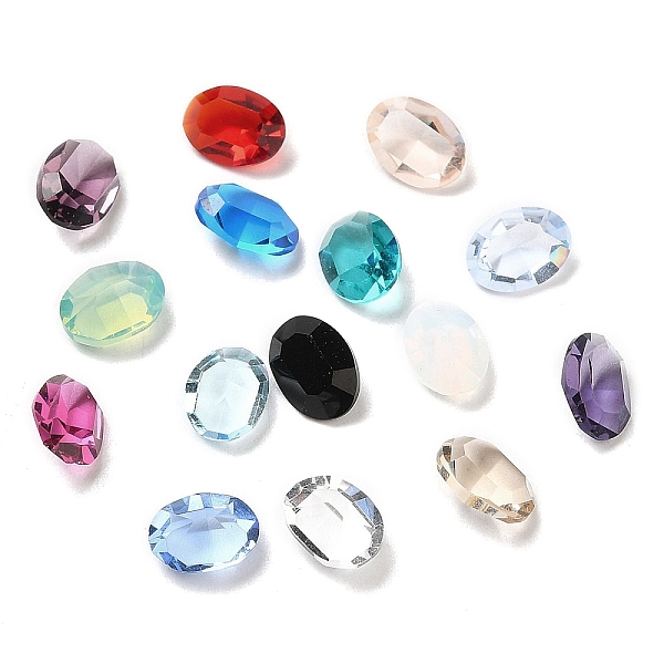 

PandaHall Pointed Back Glass Rhinestone Cabochons, Faceted, Oval, Mixed Color, 8x6x3.5~4mm Glass Rhinestone Oval Multicolor