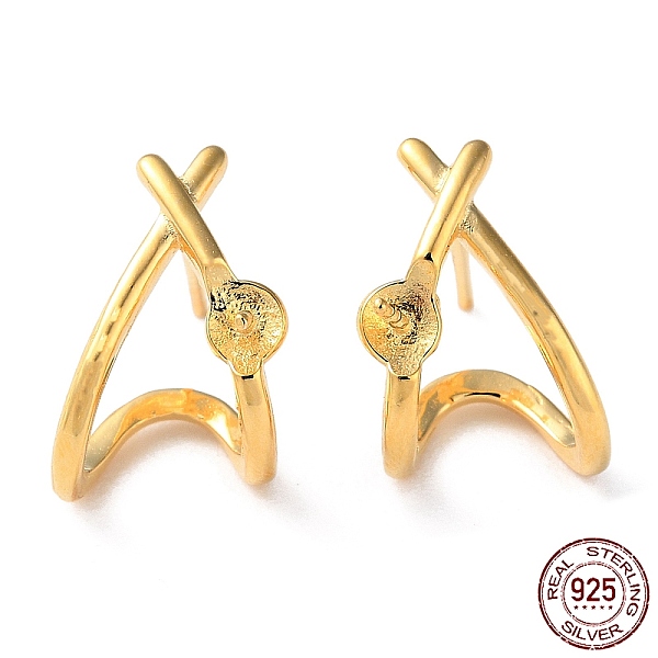 PandaHall 925 Sterling Silver Stud Earring Findings, Twist Triangle, for Half Drilled Beads, with S925 Stamp, Real 18K Gold Plated, 13x9mm...
