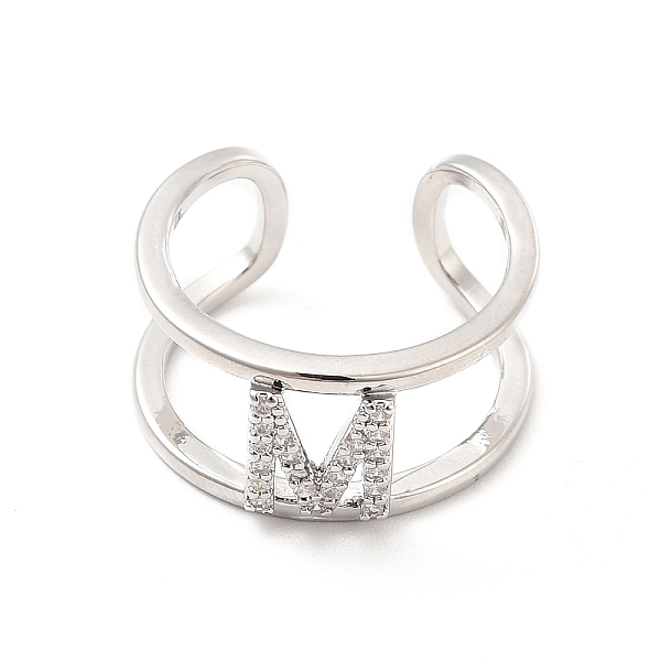 

PandaHall Clear Cubic Zirconia Initial Letter Open Cuff Ring, Platinum Brass Double Line Ring for Women, Lead Free & Cadmium Free, Letter.M...