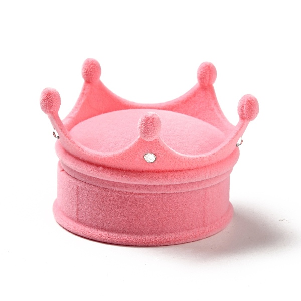 PandaHall Flocking Plastic Crown Finger Ring Boxes, for Valentine's Day Gift Wrapping, with Sponge Inside, Pink, 6.7x6.5x4.5cm, Inner...