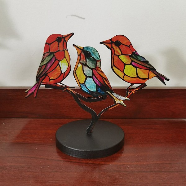 

PandaHall Stained Acrylic Birds Desktop Ornaments, Double-Sided Metal Bird Sculpture for Home Office, Colorful, 160x115x3mm Acrylic Bird