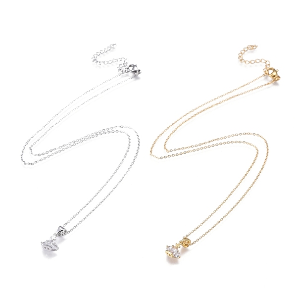 

PandaHall Brass Micro Pave Clear Cubic Zirconia Pendant Necklaces, with 304 Stainless Steel Cable Chains, Crown, Mixed Color, 17.72 inch...