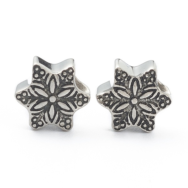 

PandaHall 304 Stainless Steel European Beads, Large Hole Beads, Flower, Antique Silver, 9.5x11x6.5mm, Hole: 4.5mm 304 Stainless Steel Flower